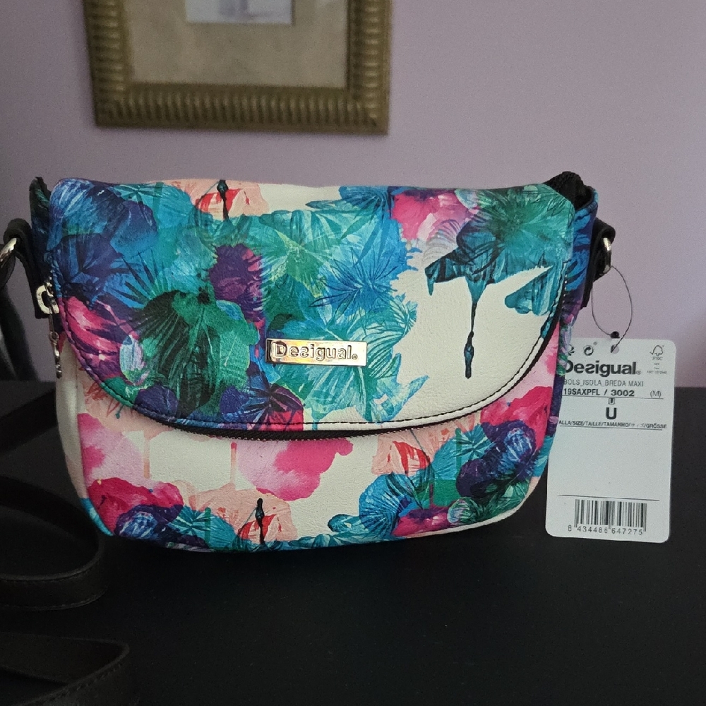 Desigual Floral Watercolor Crossbody Bag - Blue, Teal, Pink, Purple